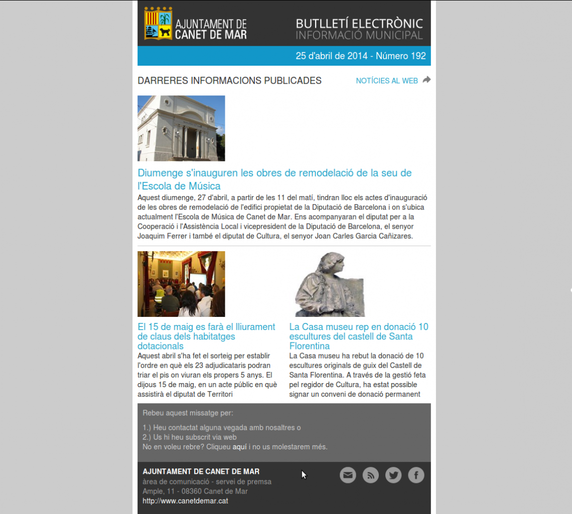 Ajuntament de Canet de Mar. Butlletí